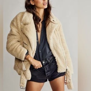 Free People So Cozy Slouchy Moto Sherpa Jacket